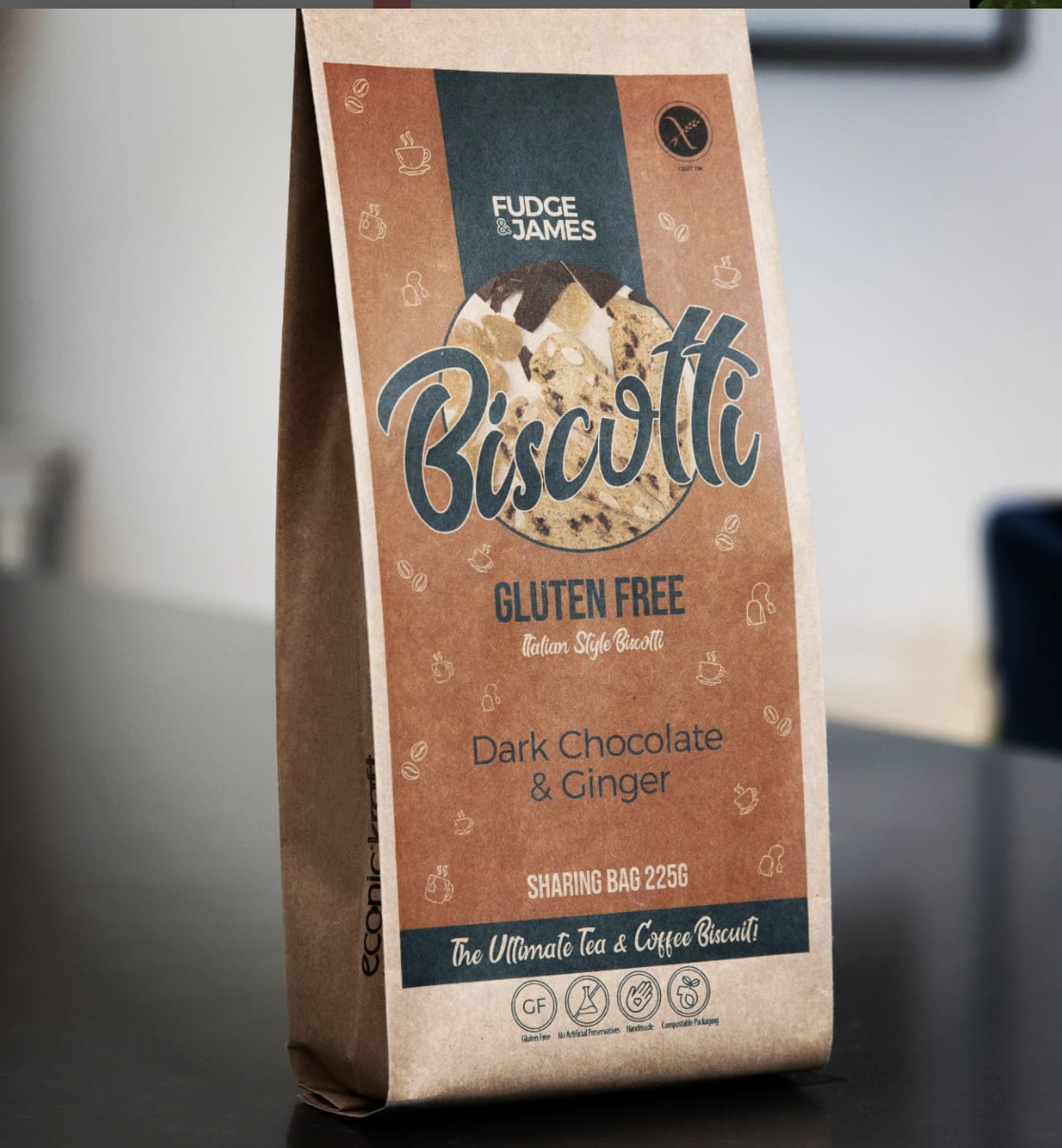 Fudge & James | Gluten Free Dark Chocolate & Ginger Biscotti