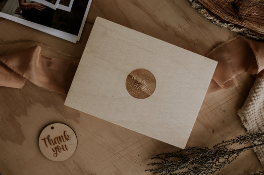 Slim Wooden Photo Box with Engraving - Bespoke Gift Boxes