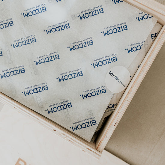 Corporate Client Gift Box Custom Branded Tissue Paper, Custom Branded Sticker