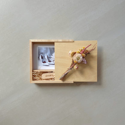 Wooden Photo Box with USB Slot + Engraved Lid
