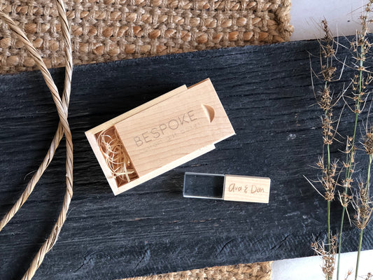 Maple Mini Box + Wood/Glass USB set with engraving - Bespoke Gift Boxes