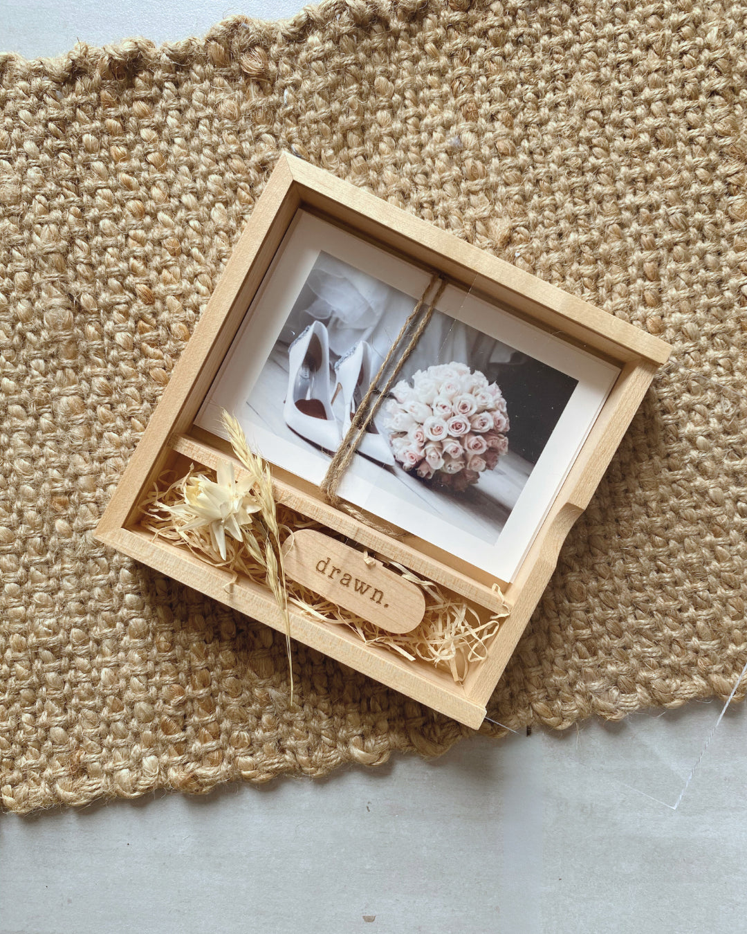 Wooden Photo Box with USB Slot + Engraved Lid