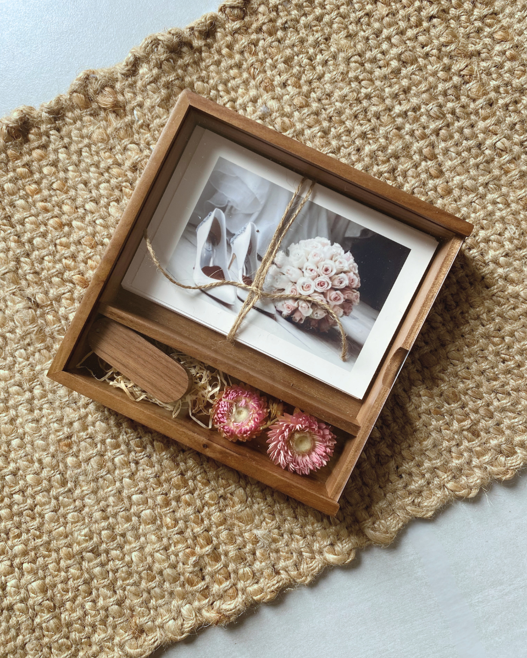 Wooden Photo Box with USB Slot + Engraved Lid