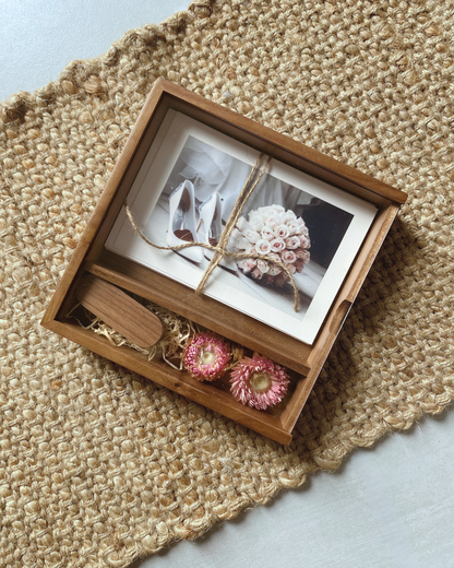 Wood Photo Box with Compartment for USB