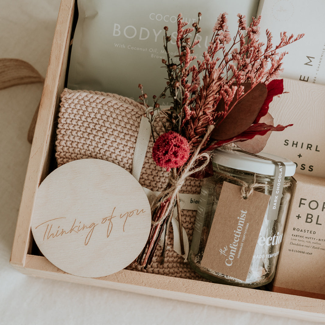 Custom Gift Boxes, ready-to-ship gift boxes, online gift boxes and hampers, NZ-made gifts, thank you gift ideas, new baby gift set, birthday gifts, personalised gift ideas